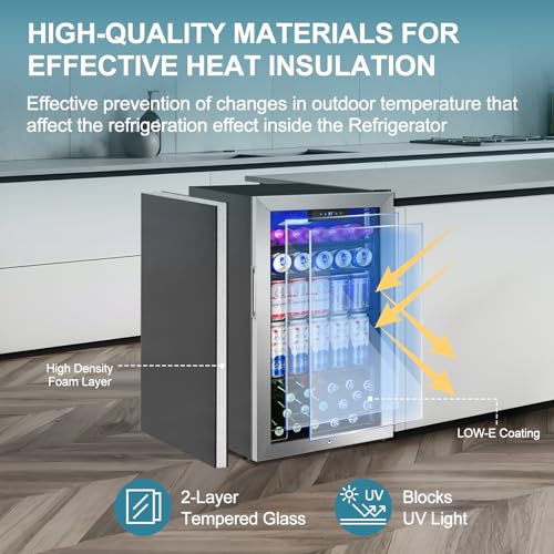 128 Cans Beverage Refrigerator Cooler, 3.2 Cu.Ft Mini Drink Fridge Glass Door for Drink Beer Soda Wine, Beer Fridge with 4...