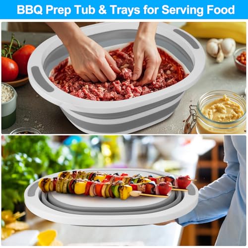 Collapsible Wash Basin, 7.5L Dish Tub Sink Basin Folding Dish Pans for Kitchen Sink, 2-in-1 Dishpan + Cutting Board, Porta...