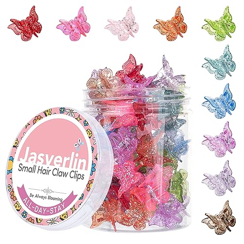 JASVERLIN Glitter Mini Butterfly Hair Claw Clips, Sparkly Colorful Hair Accessories for Girls and Women - 90s Y2K Cute, Sm...