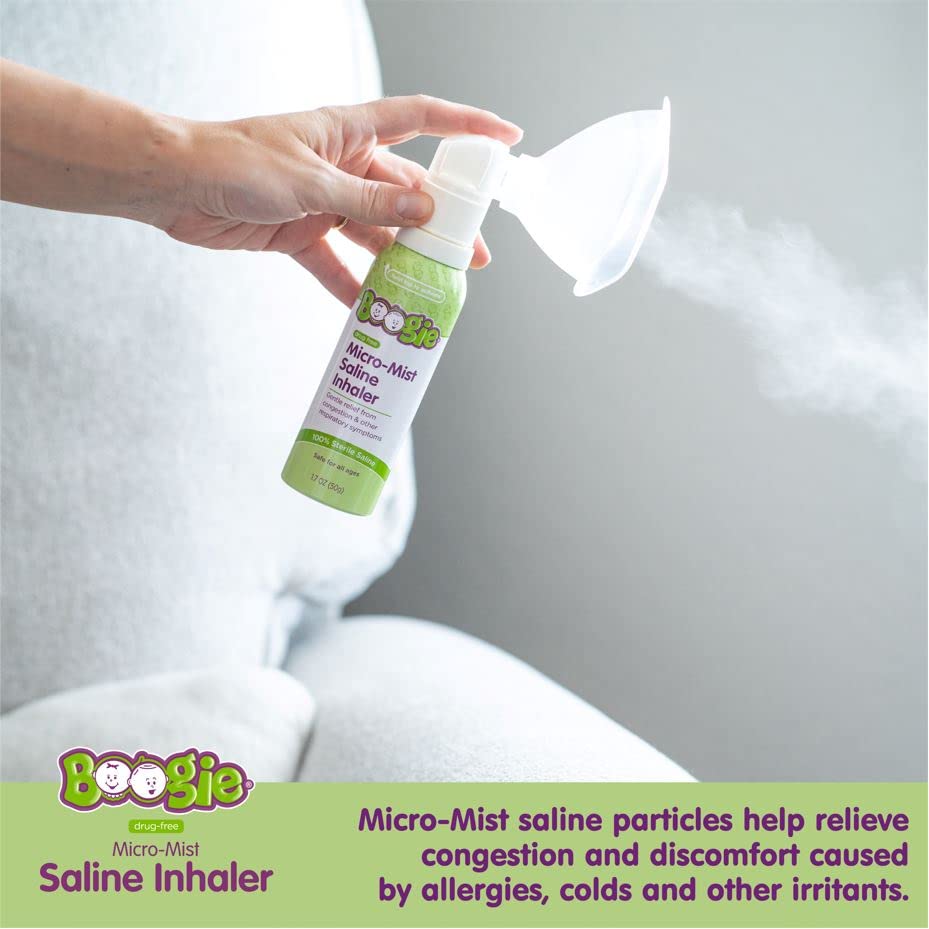 Boogie Micro-Mist Saline Inhaler, Baby Nose Congestion Relief, Nasal Spray for Kids, Pediatrician Recommended, HSA/FSA Eligible, Unscented, 1.7 oz (Pack of 1)