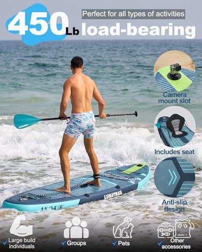 【11'×34"】 Extra Long/Extra Wide Premium Inflatable Stand Up Paddle Board (SUP) – Portable & Lightweight for Yoga, Surfing,...