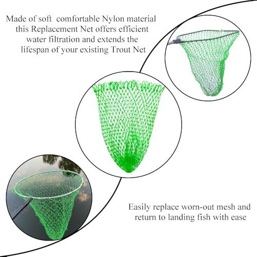 Fishing Net Replacement Foldable Trout Net Replacement Nylon Fishing Landing Mesh for Freshwater Saltwater Robust 24 Strands