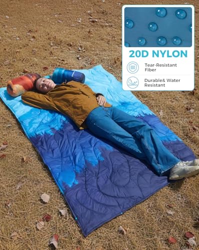 KingCamp Ultralight Camping Blanket, Packable Down Alternative Puffy Printed Wearable Blanket with Snap Buttons & Corner L...