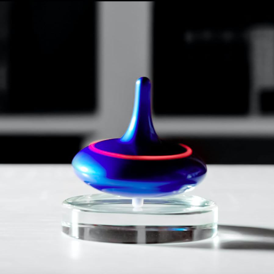 Hautech Kinetic Electric Spinning Top with Glass Base – 6+ Hour Infinite Spin | LED Light Show Desktop Sculpture for Focus, Calm & Creativity – Futuristic Desk Gadget Gift (Royal Blue)
