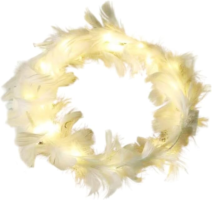 winvin LED Feather Wreath Crown Headband Light-Up Angel Halo Headband For Girl Women Festival Holiday Wedding Party Cosplay