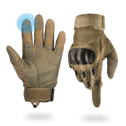 Liovoras Tactical Gloves for Men, Shooting & Motorcycle Gloves with Hard Shell Knuckle Protection & Leather Palm for Airso...
