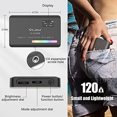 VIJIM VL120 RGB Video Light, Portable LED Camera Light Panel 0-360 Full Color, CRI 95+ 2500-9000K LED 3100mAh Rechargeable...