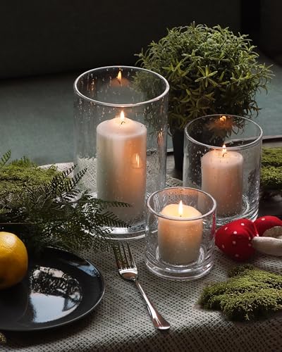 ARIAMOTION Hurricane Glass Candle Holders Set, Pillar Votive,Clear Seeded Bubbles Cylinder Vase,Modern Rustic Table Center...