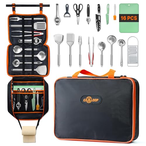 Gaialoop Portable Camping Cooking Utensils Set, Camp Kitchen & Campfire Cooking Equipment, RV Essentials, Camper Must-Have...
