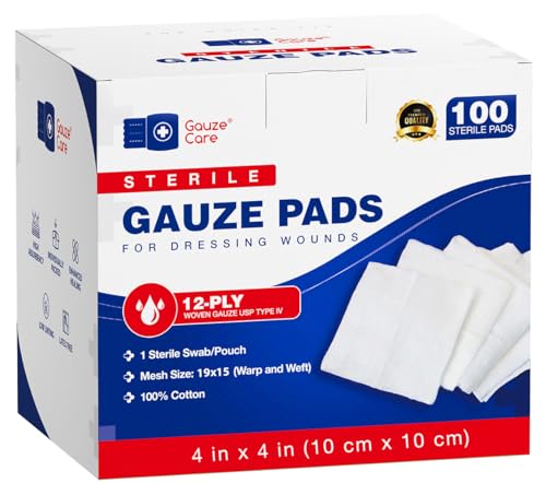 100pc Large Sterile Gauze Pads 4x4 Sterile for Wounds Bulk - 12ply Woven Gauze Sponges 4x4 Sterile - USP IV Breathable Mes...