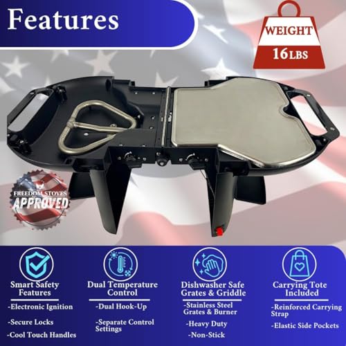 Fold-N-Go Portable Gas Grill & Griddle Combo, 9,200 BTU, Lightweight with Carrying Case