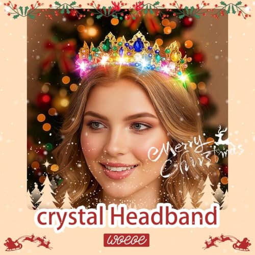 Woeoe Led Colorful Crystal Crown Light up Headband with Combs Rave Festival Hair Accessories for Women