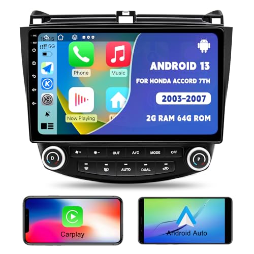 for Honda Accord 7th 2003 2004 2005 2006 2007, Android 13 Car Stereo with Wireless Carplay Android Auto, 10 inch Touchscre...