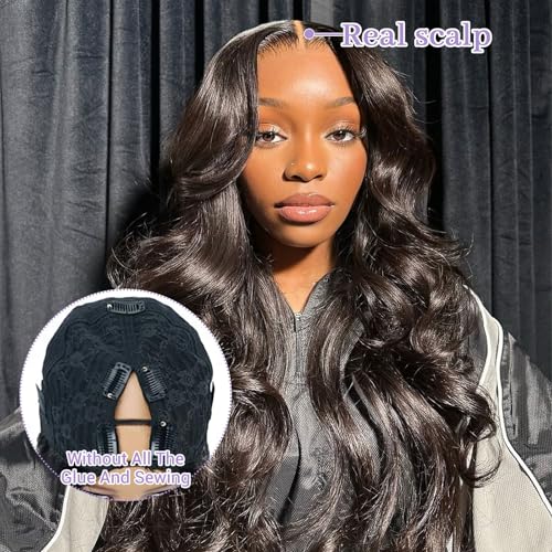 Body Wave V Part Wig Human Hair Glueless Clip In 100% Real Human Hair V-part Wigs No Glue No Sew In Upgrade U Part Wig For Beginners Friendly 200% Density 18 Inch