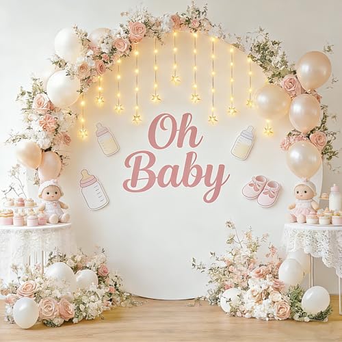 Patioman 7.2FT White Round Backdrop Cover with Fairy Lights for Wedding Arch Stand, Wrinkle-Resistant Circle Balloon Arch ...