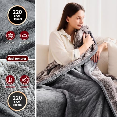 JKMAX Heated Electric Blanket Full Size - 72"x84" Flannel Heating Blanket with 10 Heating Levels & 5 Time Settings Over-He...