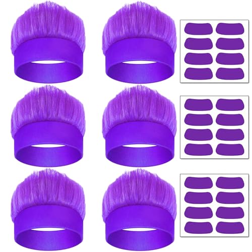 Popuid 6Pcs Hairy Headbands Flowy Troll Crazy Hair & Stickers - Spirit Week Accessories Cheering Headwear Costume Adult (P...