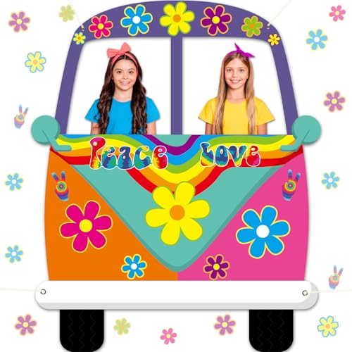 Large Hippie Bus Shaped Photo Prop 60s Party Decor 60's Retro Groovy Van Prop Fabric Hippie Selfie Frame Backdrop Backgrou...