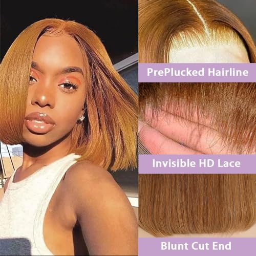 MUPRETTY 18A Raw Brown Bob Wigs Human Hair 4x4 Lace Closure Wig Brown Wig Human Hair Keep Silky And Smooth After Multiple Washes(14Inch)