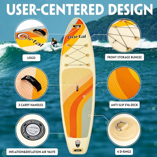 PORTAL SUP Inflatable Paddle Board for Adults 10'6'' Stand Up Paddleboard,Non-Slip Deck Blow up Paddle Boards with Adjusta...