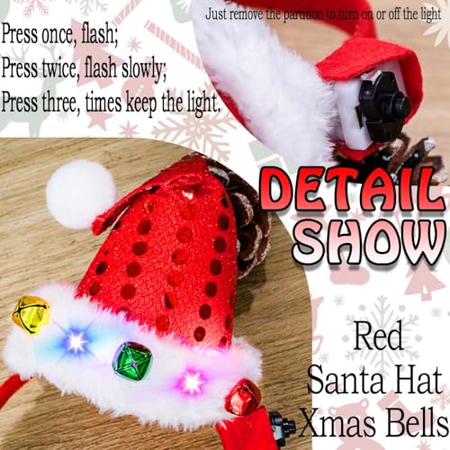 Bafuny Light Up Red Green Santa Hat Headband Christmas Hat Hairband Xmas Bells Head Accessories for Women