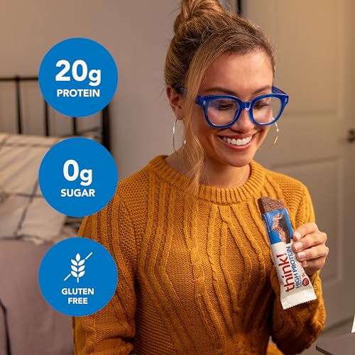 think! Protein Bars, High Protein Snacks, Gluten Free, Sugar Free Energy Bar with Whey Protein Isolate, Brownie Crunch, Nu...