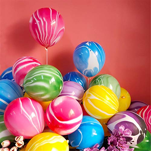 Rainbow Tie Dye Balloons 100PCS 12 Inch Agate Marble Latex Swirl Balloons For Tie Dye Birthday Party Supplies,Candyland,Ba...