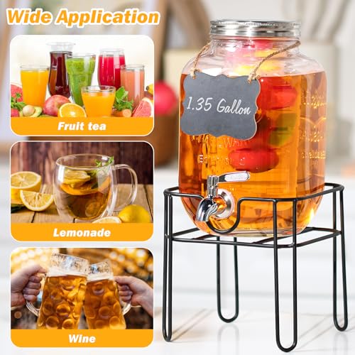 Drink Dispenser 1.35 Gallon Glass Beverage Dispenser with Stand & Stainless Steel Spigot, Drink Dispensers for Parties wit...