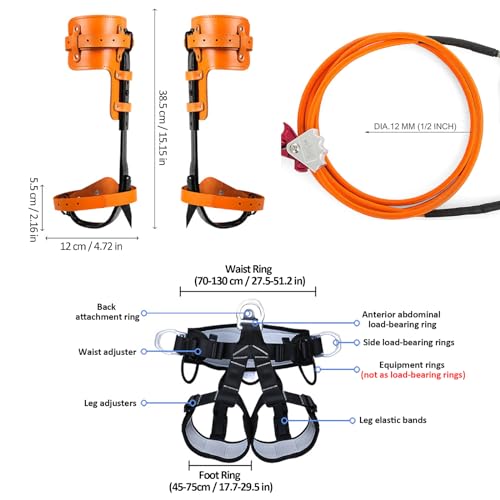 Clakioom Tree Climbing Gear, Tree Climbing Spikes, Tree Climbing Gear with Adjustable Climbing Straps and Steel Core Flip ...