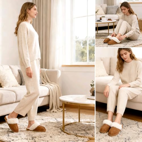Womens Slippers Soft Plush Warm House Shoes Anti-Slip Fluffy Fur Indoor/Outdoor Slippers