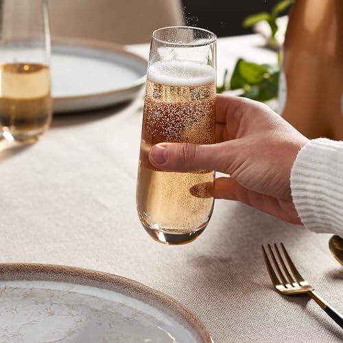 GLING [9.4 oz. Stemless Champagne Glasses Set of 4, Flute Crystal Glass Cups, Cocktail Glass Set - Great for Parties, Wedd...