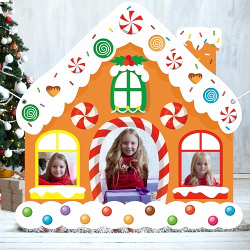 Large Christmas Gingerbread House Photo Booth Props - Fabric Backdrop, Door Banner Decorations for Winter Xmas Holiday Par...