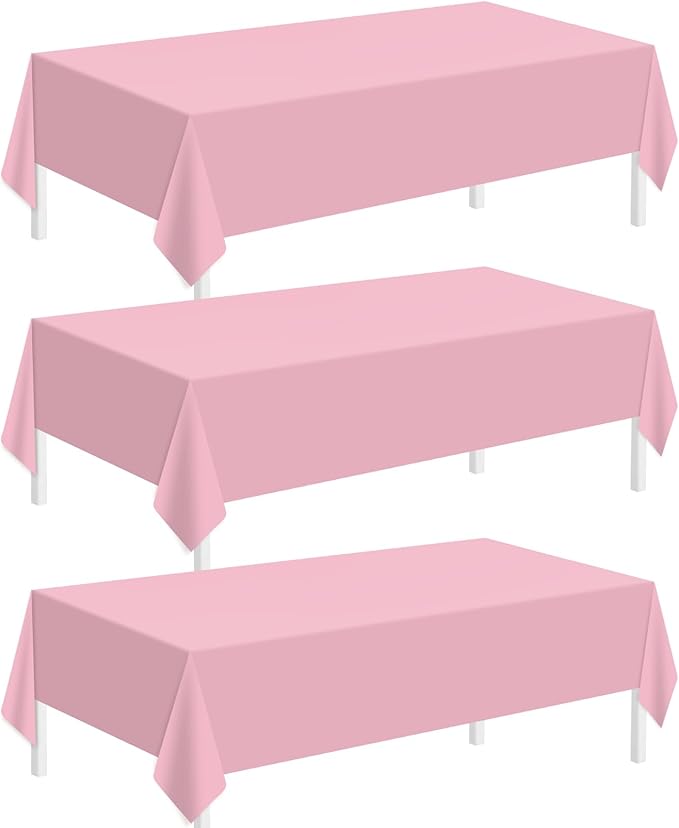 Childom 3 Pack Plastic Tablecloths for Rectangle Tables 54" x 108" Pink Disposable Table Cloths for 6 to 8 Foot Valentines...