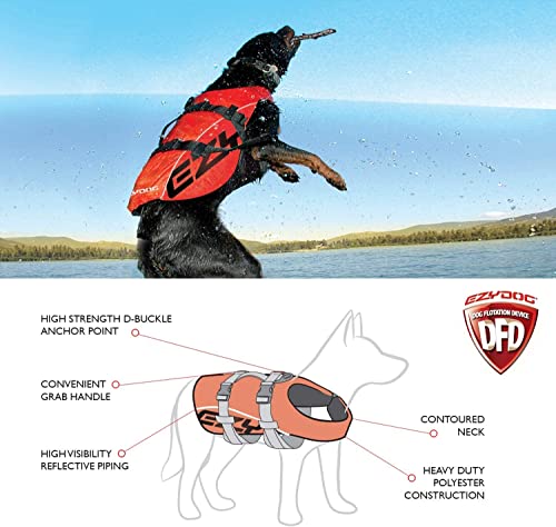 Ezydog DFD Dog Life Jacket - Adjustable Swimming Safety Vest with Reflective Trim & Durable Grab Handle - 50% More Flotati...
