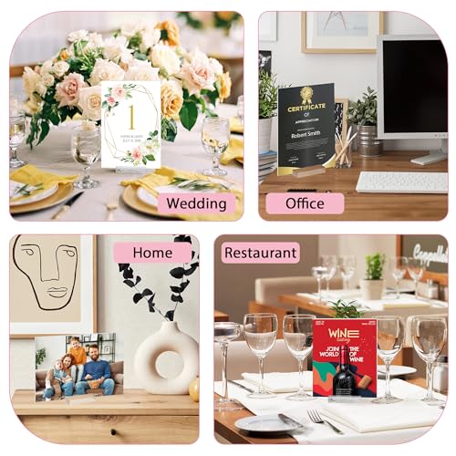OUTNEE Acrylic Place Card Holders - 4 Inch Clear Table Number Holders Display Stand for Wedding Sign Name Card Menu Photo...
