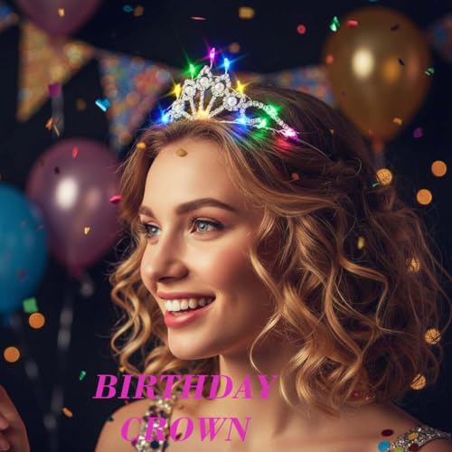 JEWEKY Light up Rhinestone Tiara Silver Princess Crown Birthday Party Headband for Women