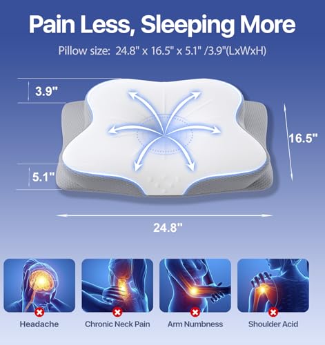 LBRAMS Cervical Pillow for Neck Pain Relief - Ergonomic Memory Foam Pillow with Cooling Case Orthopedic Support Side Sleep...