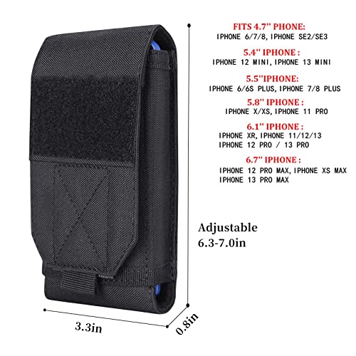 Heyqie Black Tactical Molle Cellphone Pouch Case,Heavy Duty Waterproof Phone Holster Bag for iPhone 14 15 16 Pro Max for S...