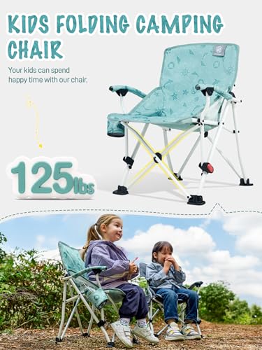 EVER ADVANCED Kids Camping Chairs with Cup Holder, Padded Folding Camping Chair Outdoor with Safety Lock, Carry Bag, Light...