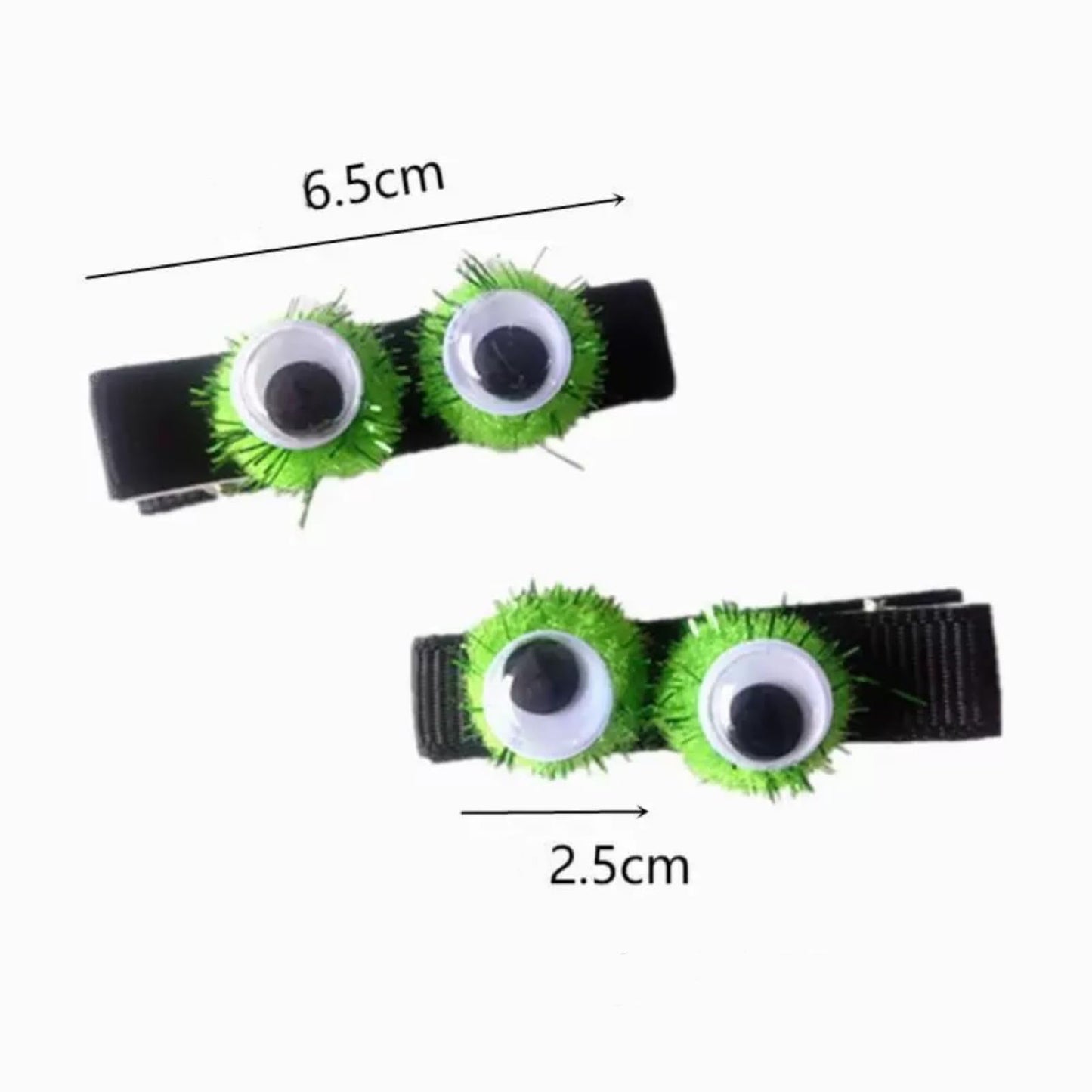 Halloween Hair Clips, Girls Cute Green Eyes Cheer Pompom Barrettes,Handmade Alligator Hairpins, Kids Costume Party Favor Gothic