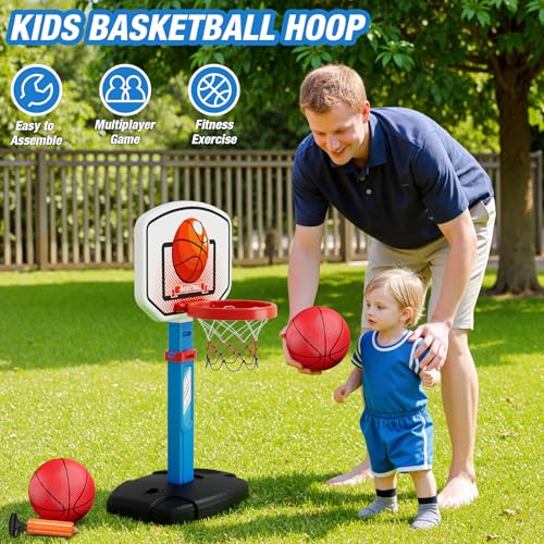 HYES 2 in 1 Kids Basketball Hoop and T Ball Set - Adjustable Height, Kids Baseball Tee with Automatic Pitching Machine, In...