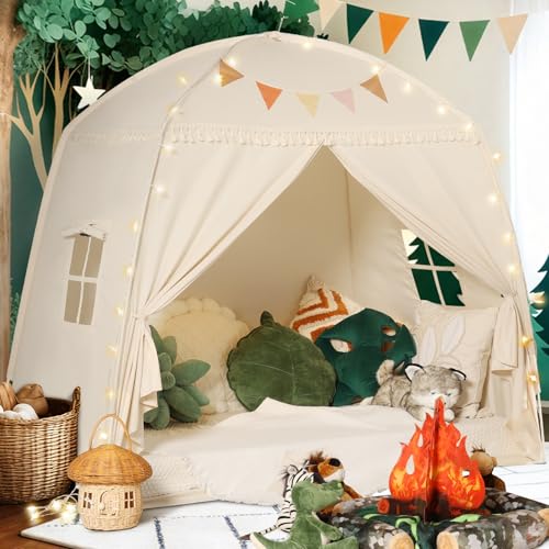 Sumbababy Large Teepee Tent for Kids: with Star Lights & Flags - Tent for Kids Indoor Toddler Teepee for Boys & Girls - To...