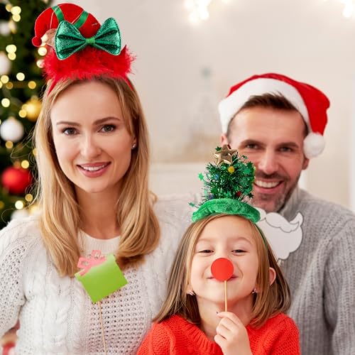 JOYIN 2 PCS Christmas LED Headband, Tree and Elf Hat Designs Headband with LED Lights for Christmas Party Decoration