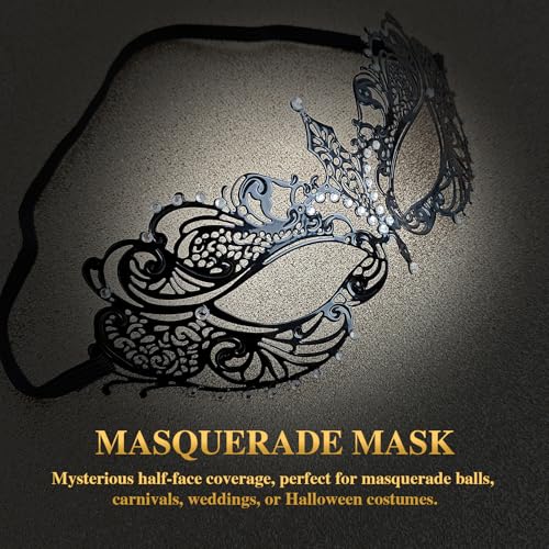 GYGYL Masquerade Mask for Women, Elegant Metal Mask for Costume Parties, Halloween, Mardi Gras, Venetian Balls