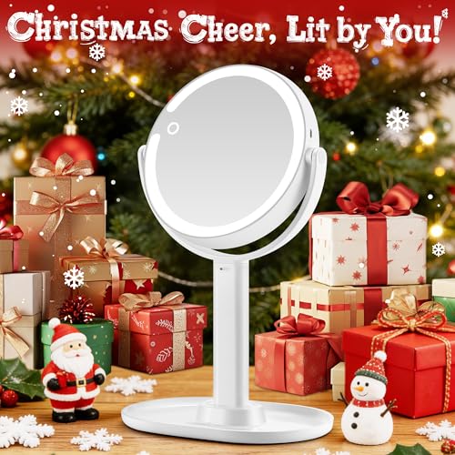 MOMOKUBA Makeup Mirror with Lights, Double Sided 1x/20x Magnifying Mirror with Light, Rechargeable 3 Color Lights and Adju...