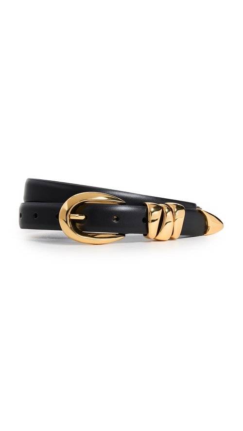 Madewell Women's Triple Metal Keeper Belt, True Black with Gold Hardware, Small