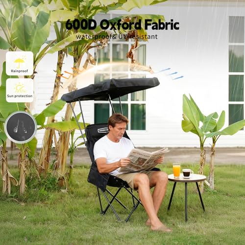 YOUNG WOOD Portable Camping Chair Beach Chair with Shade Canopy, Fold Lightweight Oversized for All, Easy to Open and Clos...