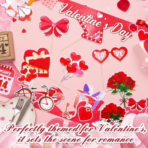 AceOrbit 105 Pcs Valentine Day Photo Booth Prop Kit Large Size Photo Kissing Booth Frame Hand Props Red Hearts Felt Hangin...