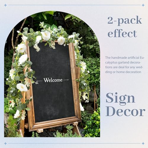 Der Rose 2Pcs 13FT Artificial Eucalyptus Flower Garland with Fake Rose Flower Vine Seeded Eucalyptus Leaves Greenery Garla...