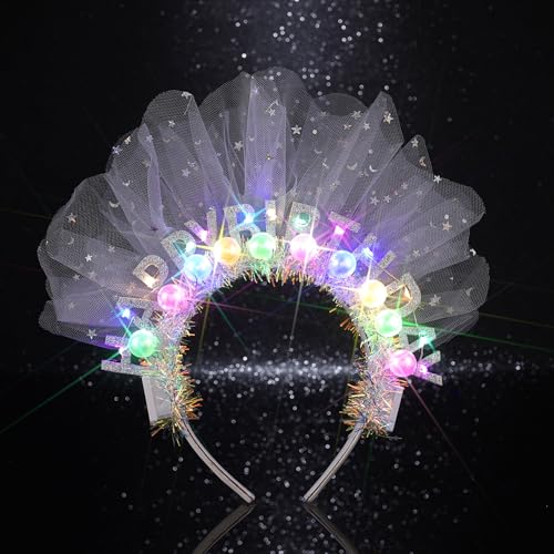 GENBREE Light Up Birthday Crown Headband Glowing Rave Party Hair Accessories for Women